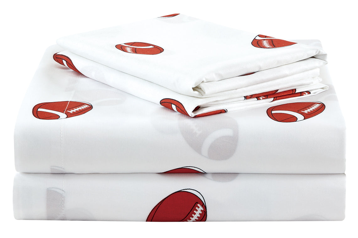 2-Pack Kids/Teens Sports Printed Fitted Sheet Set – 2 Fitted Sheets + 4 Pillowcases (No Flat Sheet)