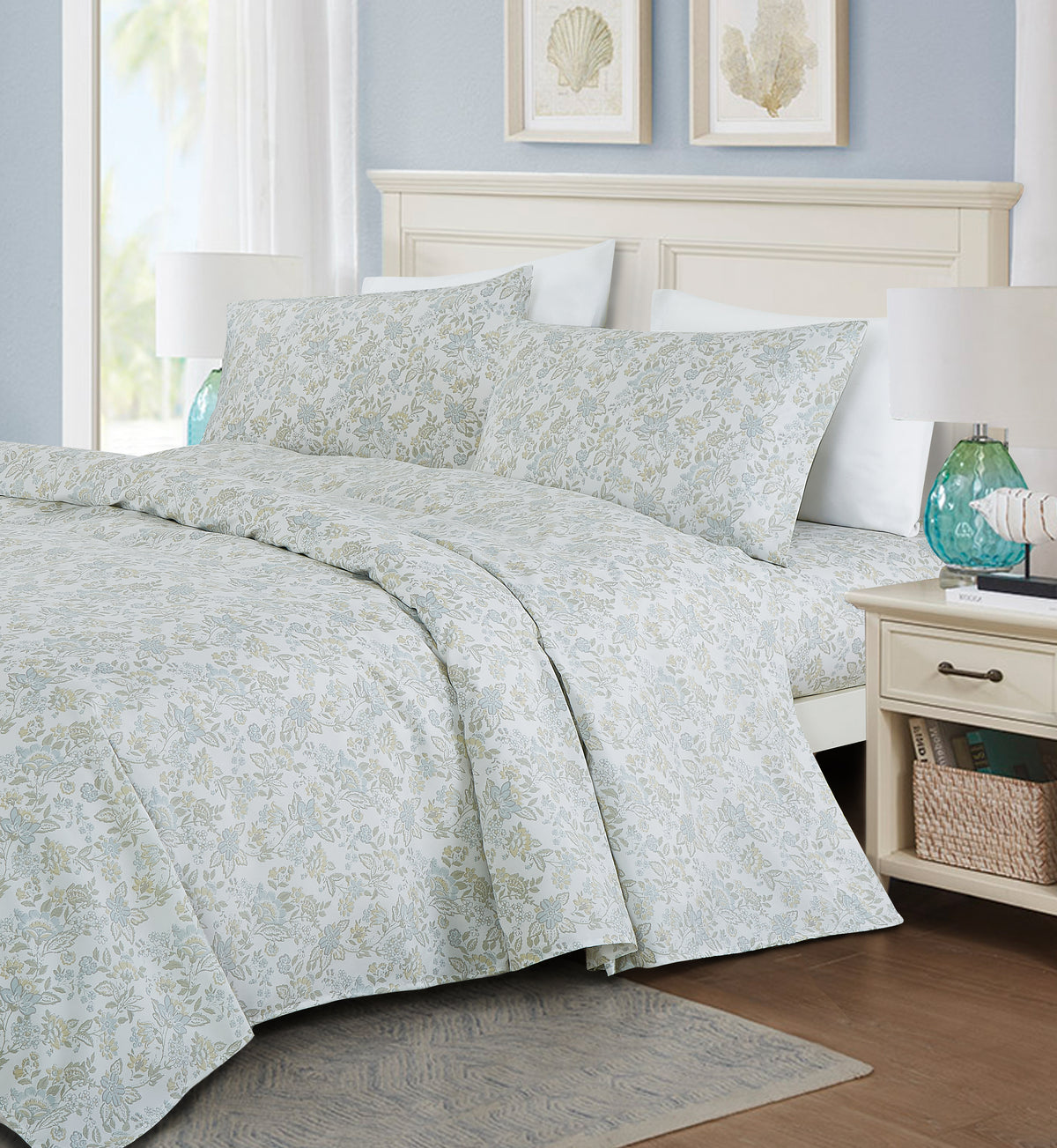 Printed Floral Microfiber Sheet Set with Deep Pocket