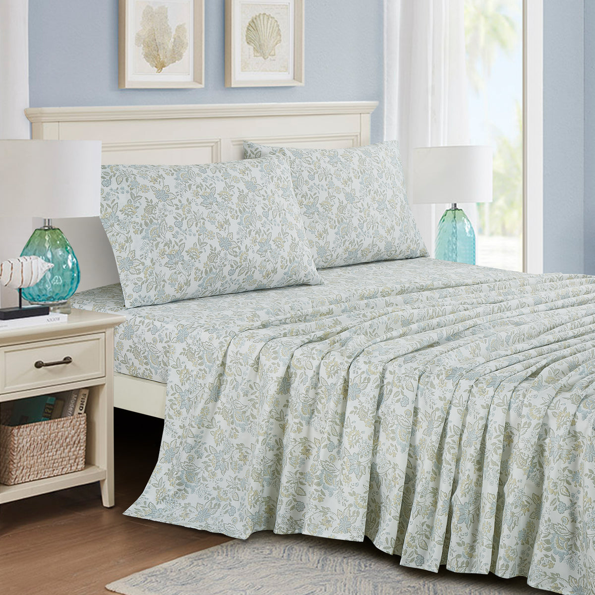 Printed Floral Microfiber Sheet Set with Deep Pocket