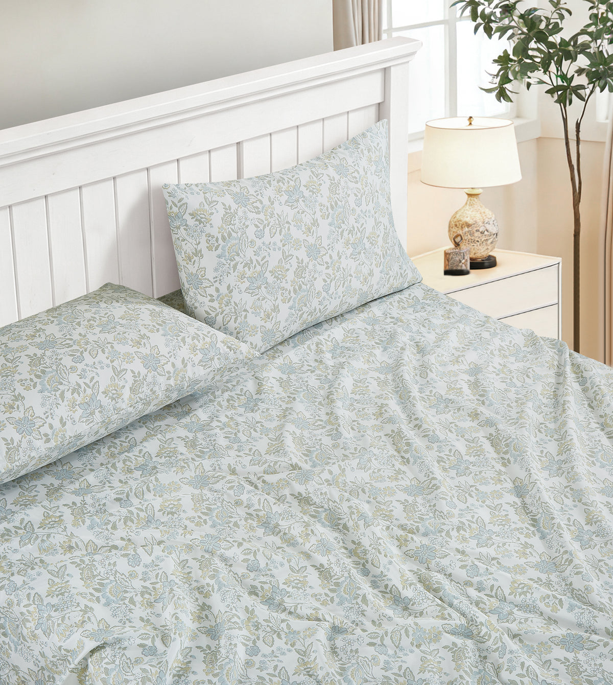 Printed Floral Microfiber Sheet Set with Deep Pocket