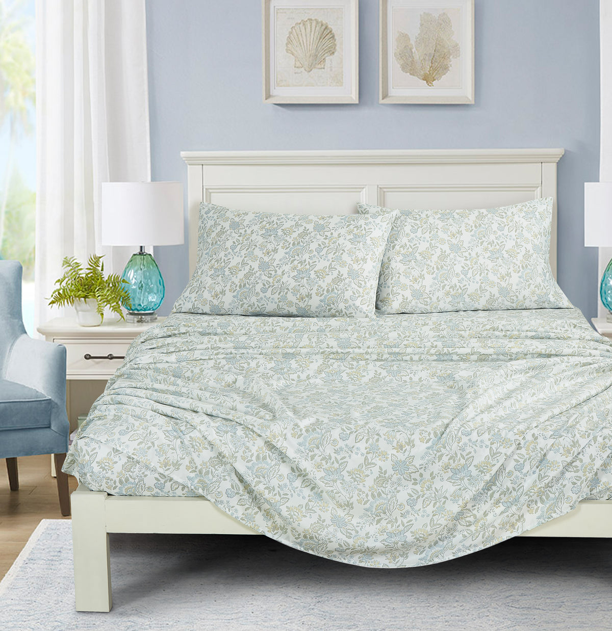 Printed Floral Microfiber Sheet Set with Deep Pocket