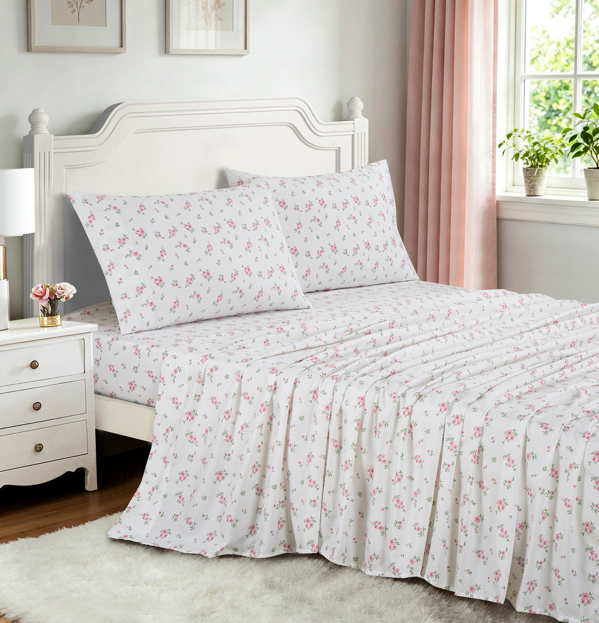 Printed Floral Microfiber Sheet Set with Deep Pocket