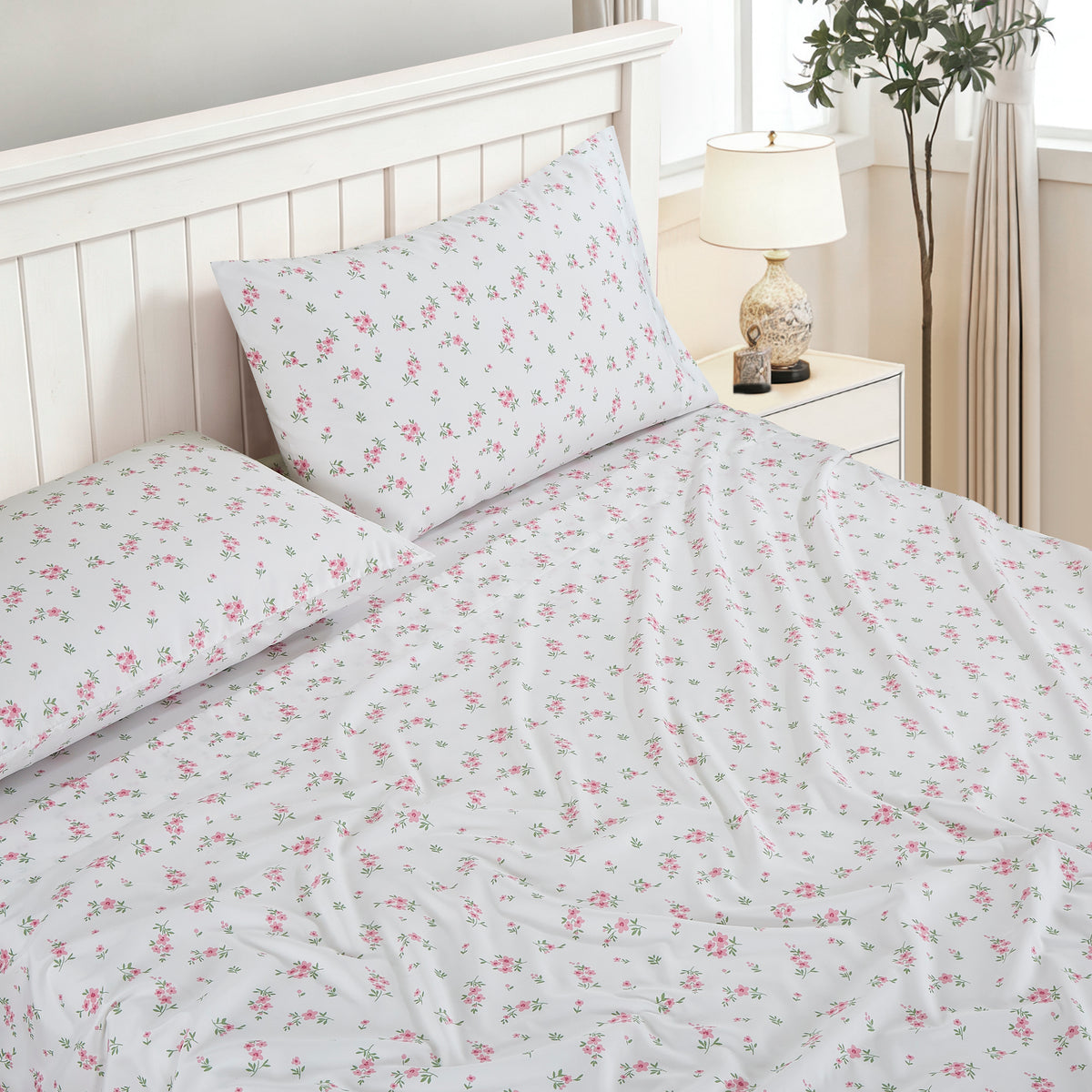 Printed Floral Microfiber Sheet Set with Deep Pocket