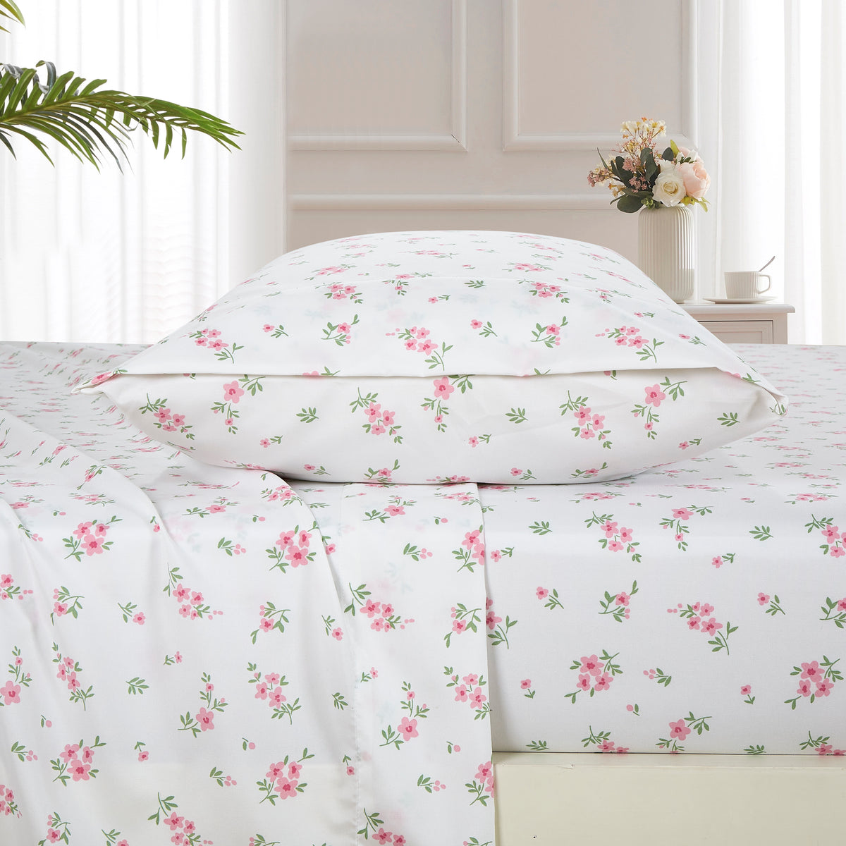 Printed Floral Microfiber Sheet Set with Deep Pocket