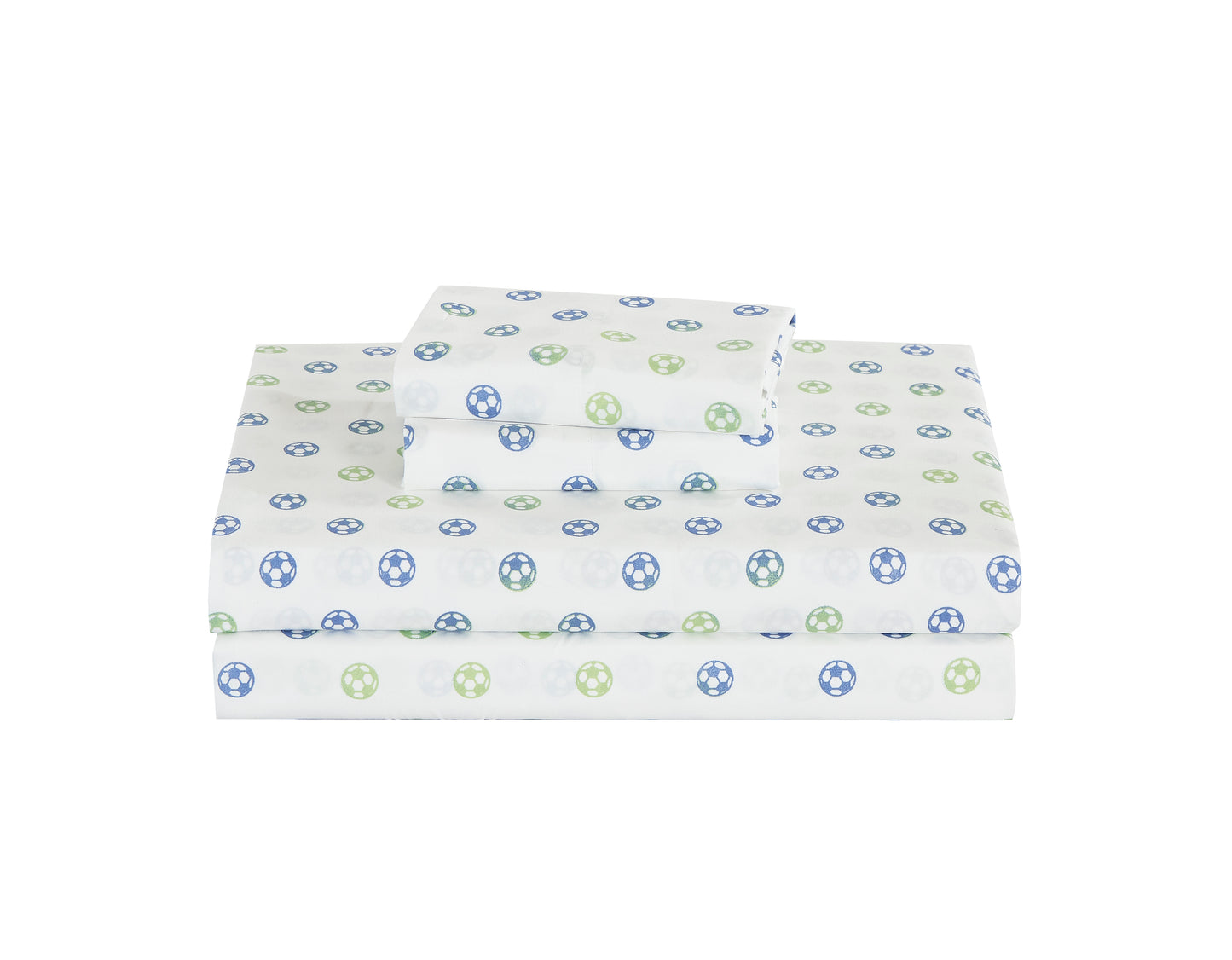 3/4-Piece Kids/Teens Blue Green White Soccer Football Printed Microfiber Sheet Set