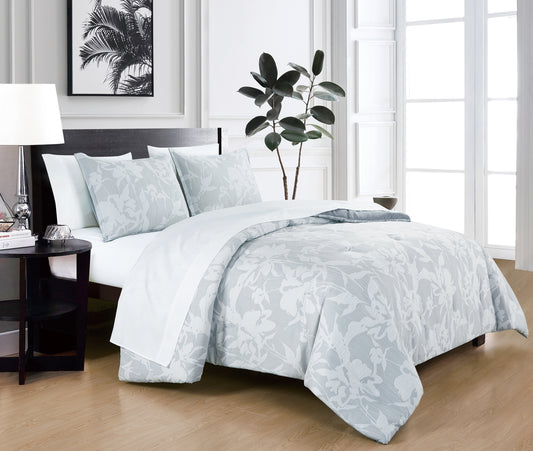 Freesia 7-Piece Floral Jacquard Textured Bed in a Bag Comforter Set