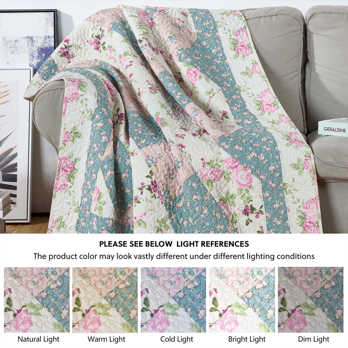 100% Washed Cotton Quilted Patchwork Reversible Throw Blanket