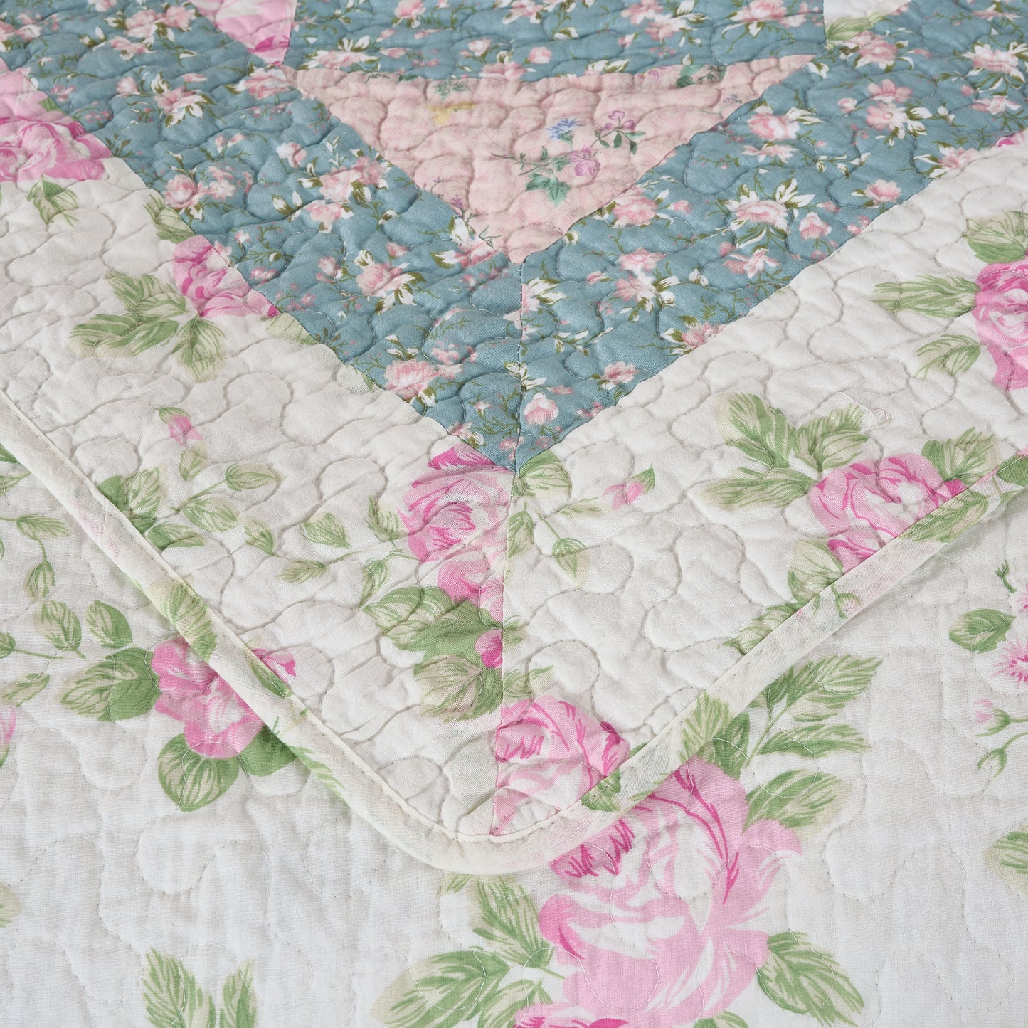 100% Washed Cotton Quilted Patchwork Reversible Throw Blanket