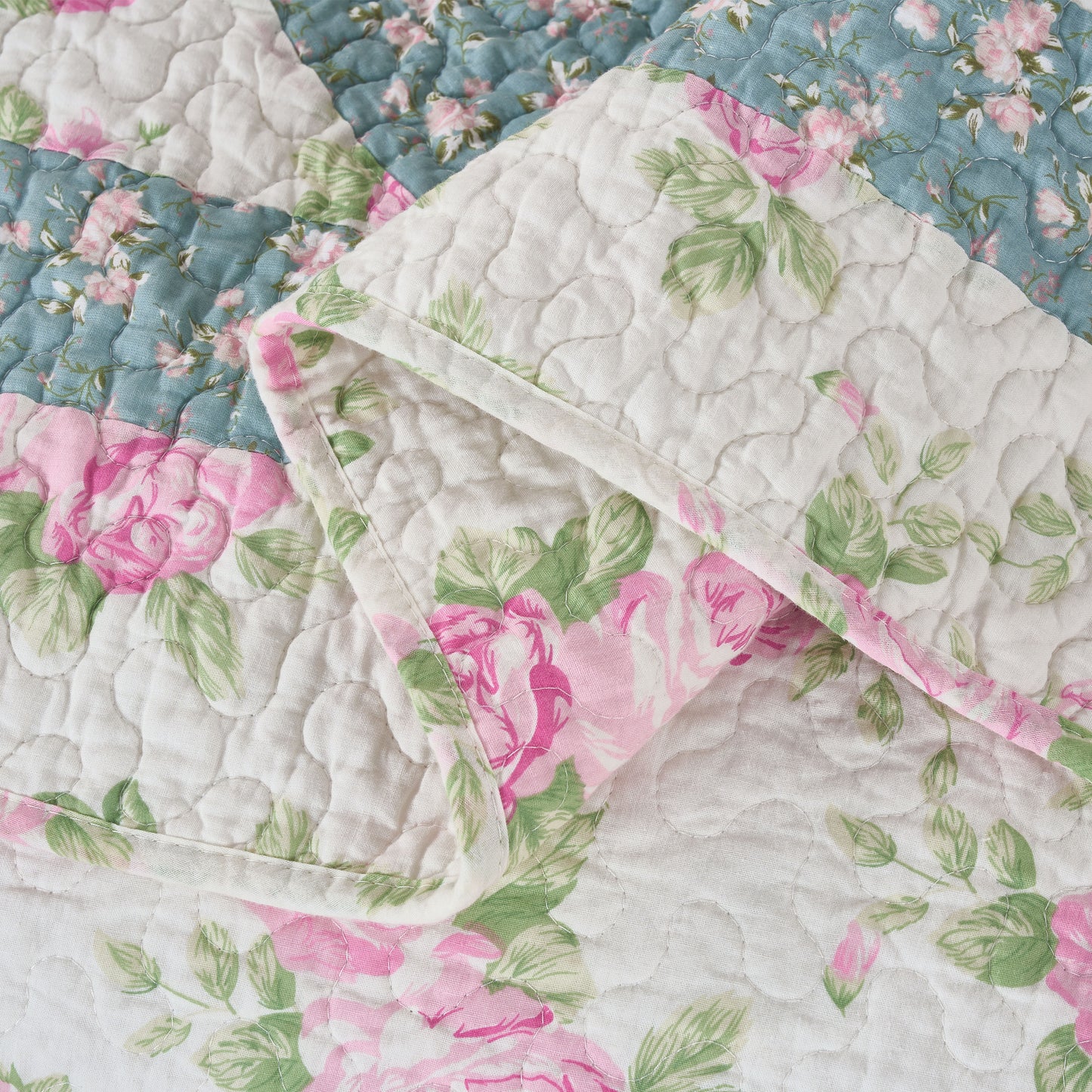 100% Washed Cotton Quilted Patchwork Reversible Throw Blanket