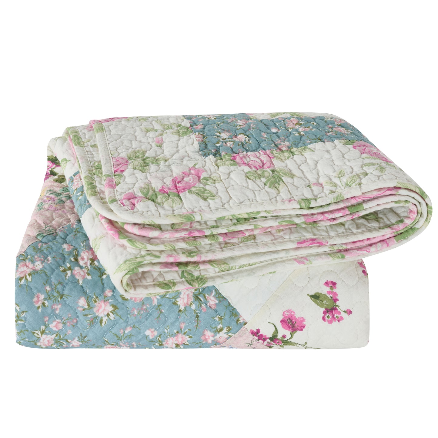 100% Washed Cotton Quilted Patchwork Reversible Throw Blanket