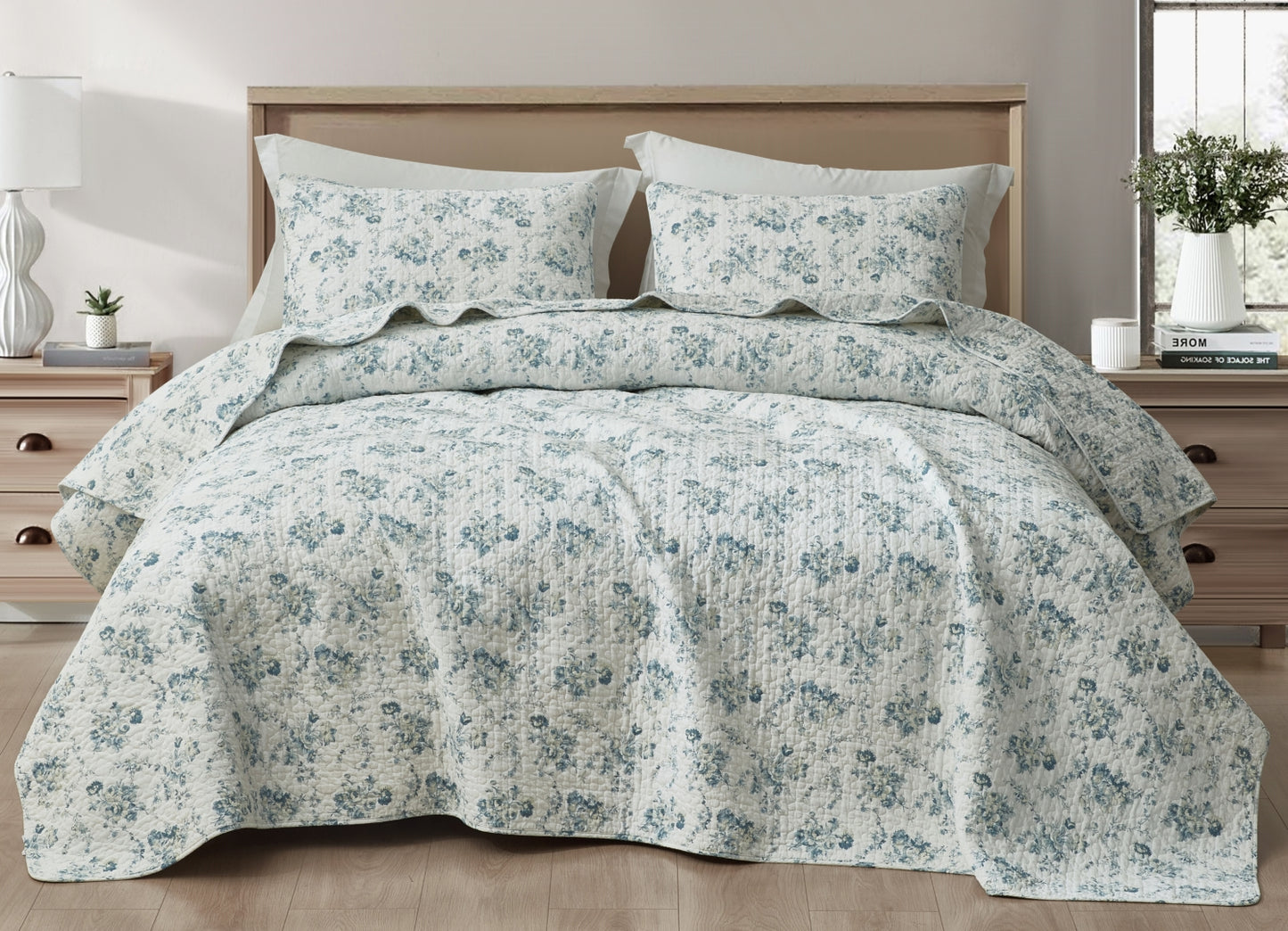 2/3-Piece Printed Lightweight Reversible Stone Washed Cotton Quilt Set