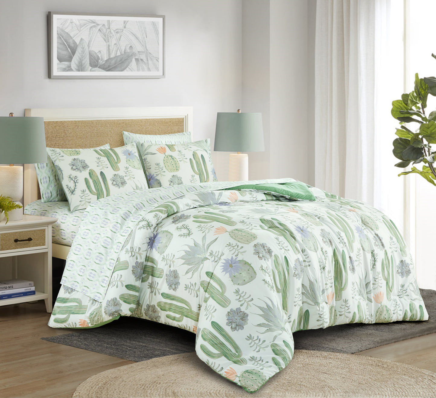 7-Piece Multicolor Printed Microfiber Bed in a Bag Comforter Set With Sheet Set