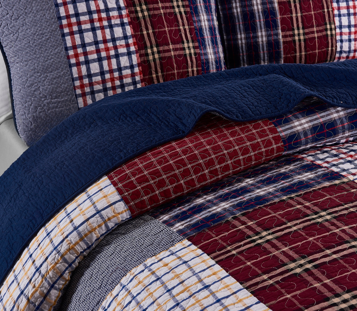 5-Piece 100% Cotton Pre-Washed Patchwork Quilt Coverlet Set, Daybed Size