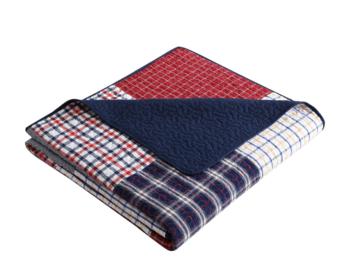 100% Washed Cotton Quilted Patchwork Reversible Throw Blanket