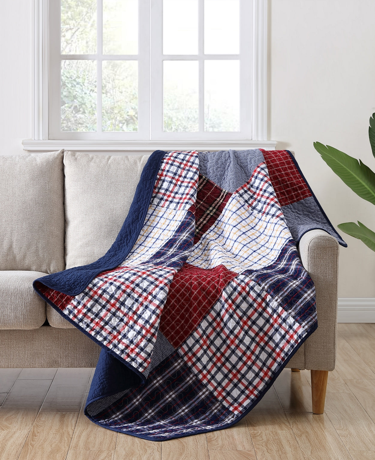 100% Washed Cotton Quilted Patchwork Reversible Throw Blanket