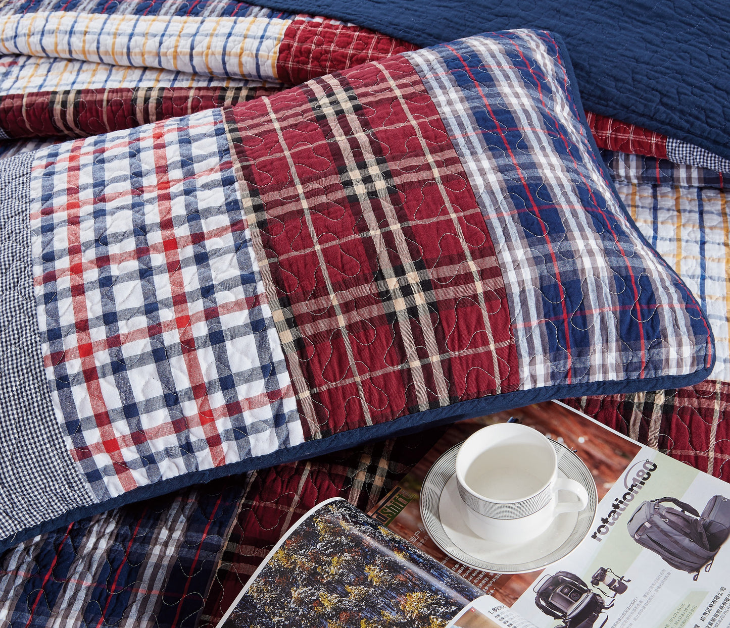 5-Piece 100% Cotton Pre-Washed Patchwork Quilt Coverlet Set, Daybed Size