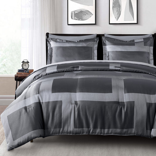 Hamilton 7-Piece Modern Luxury Geometric Block Jacquard Bed in a Bag Comforter Set