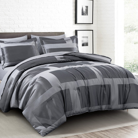 Hamilton 7-Piece Modern Luxury Geometric Block Jacquard Bed in a Bag Comforter Set