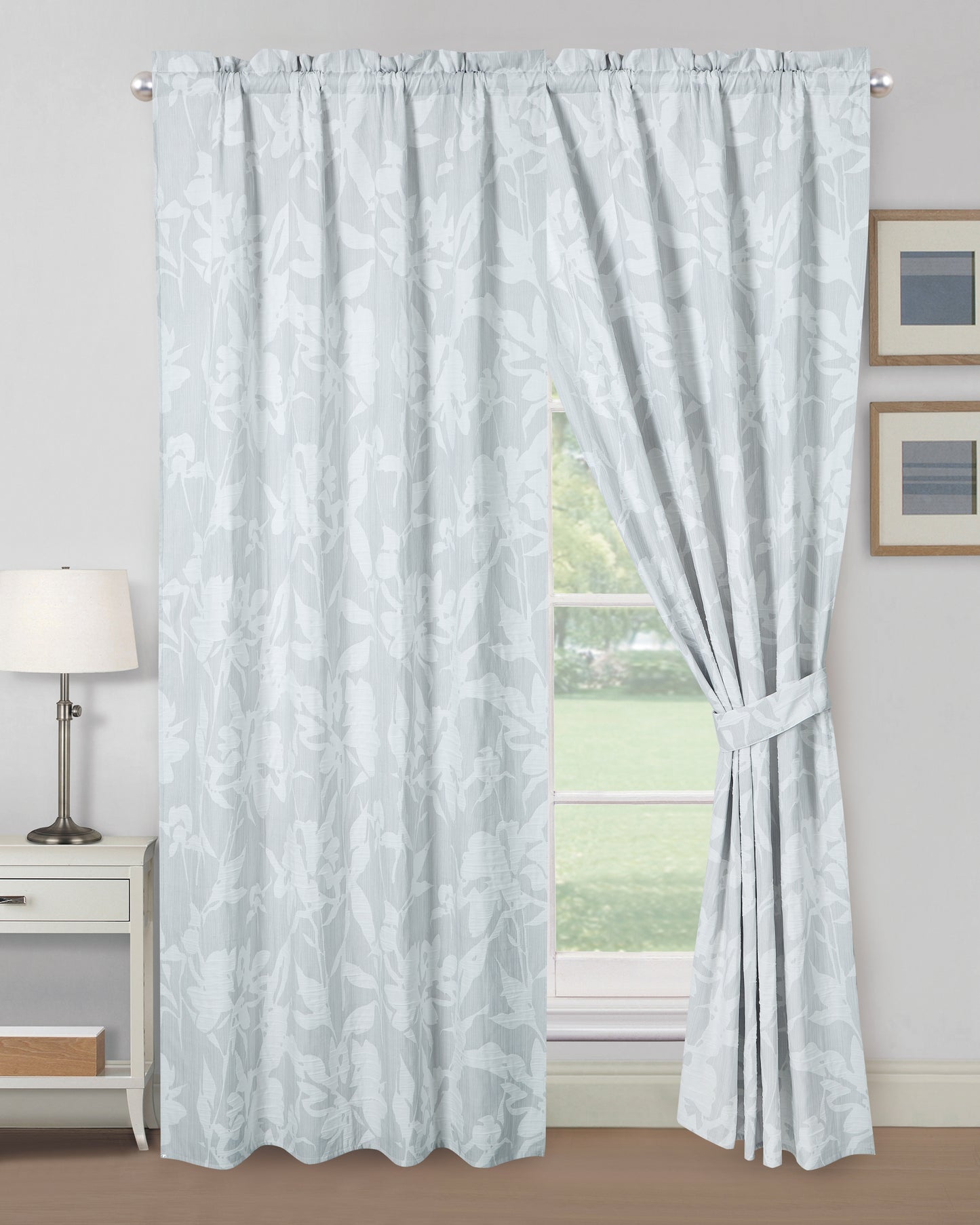 Heather 4-Piece Soft Floral Jacquard Textured light filtering Window Curtain Set