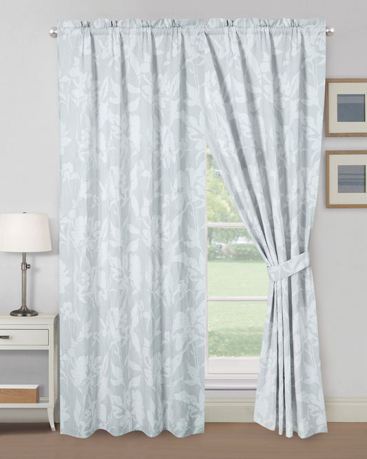 Heather 4-Piece Soft Floral Jacquard Textured light filtering Window Curtain Set