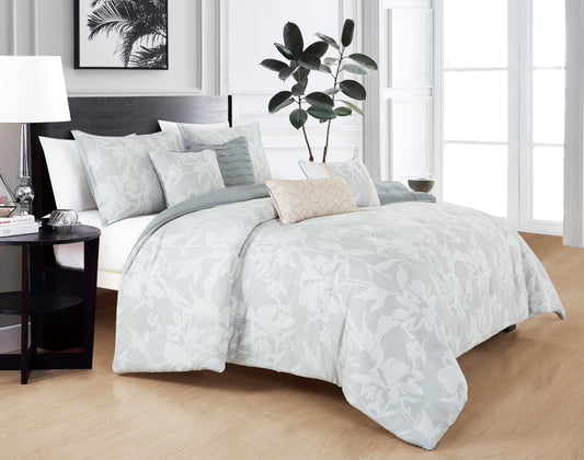 Heather 7-Piece Floral Soft Jacquard Textured Lightweight Comforter Set for All Season