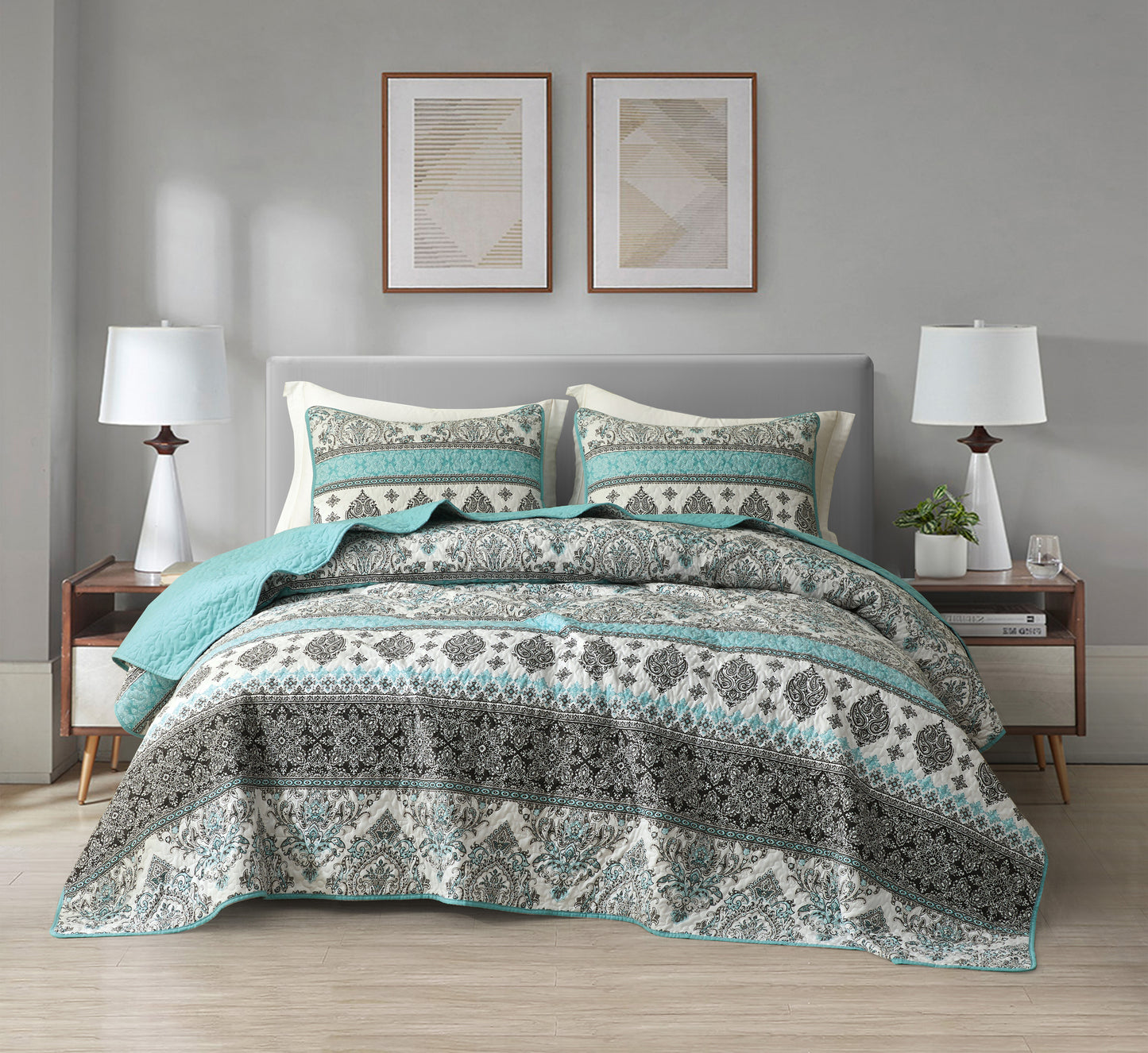 2/3-Piece Stone-Washed Printed Microfiber Quilt Bedspread Set