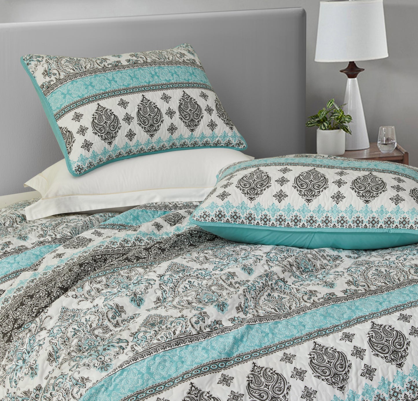 2/3-Piece Stone-Washed Printed Microfiber Quilt Bedspread Set