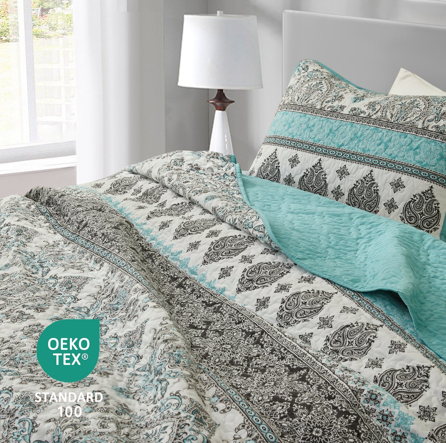 2/3-Piece Stone-Washed Printed Microfiber Quilt Bedspread Set