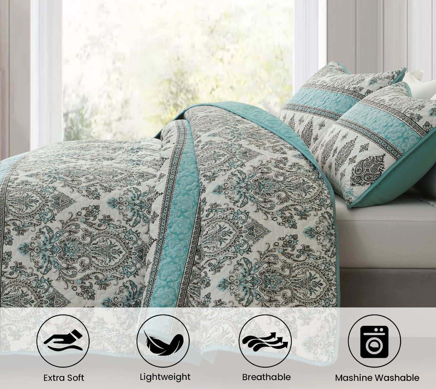 2/3-Piece Stone-Washed Printed Microfiber Quilt Bedspread Set
