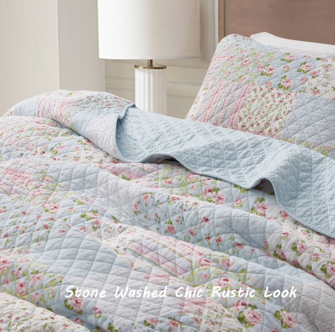 2/3-Piece Printed Lightweight Reversible Stone Washed Cotton Quilt Set