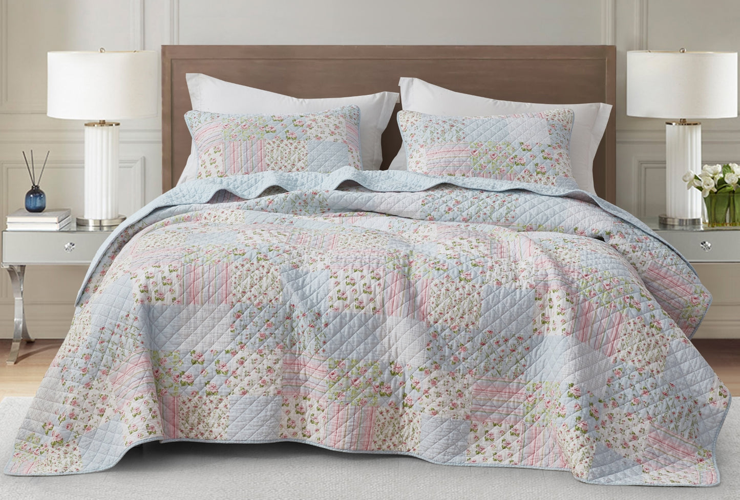 2/3-Piece Printed Lightweight Reversible Stone Washed Cotton Quilt Set