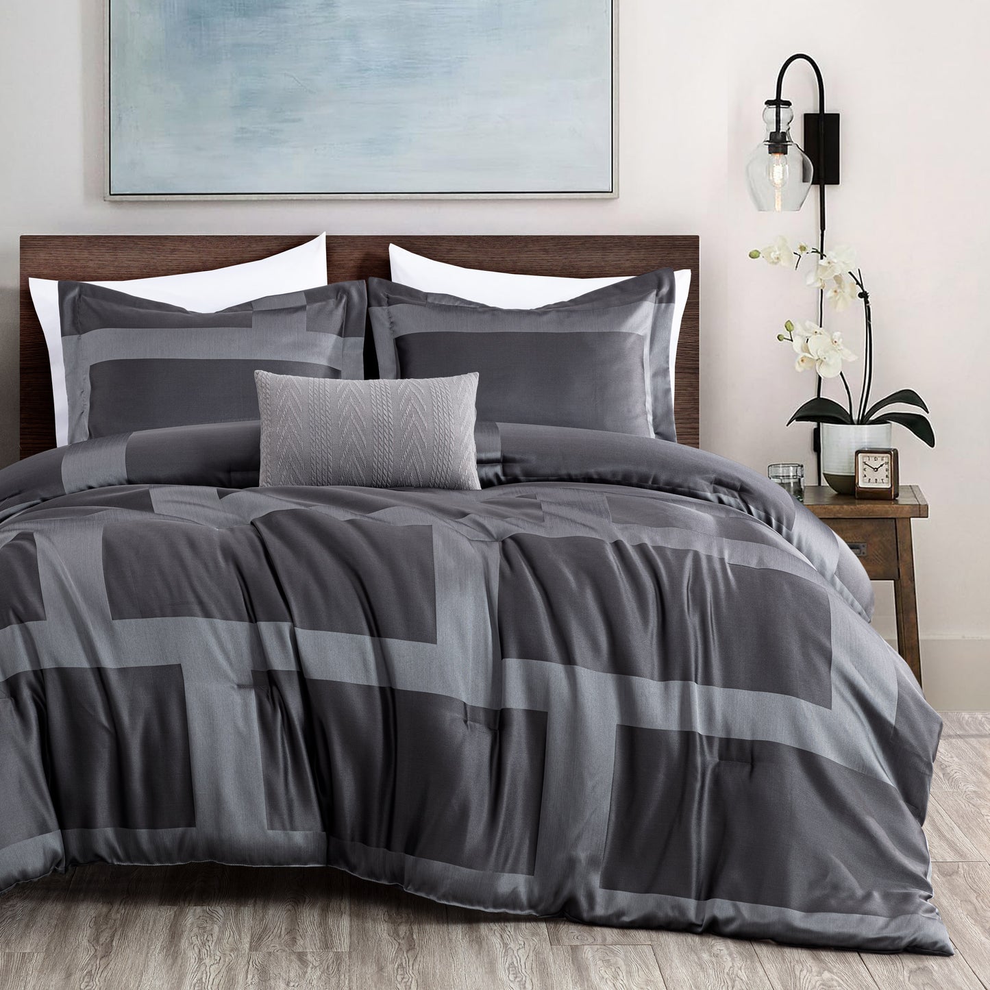 Hudson 4-Piece Modern Luxury Geometric Block Jacquard Comforter Set