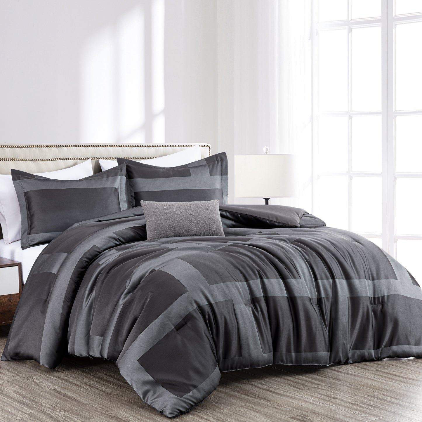 Hudson 4-Piece Modern Luxury Geometric Block Jacquard Comforter Set