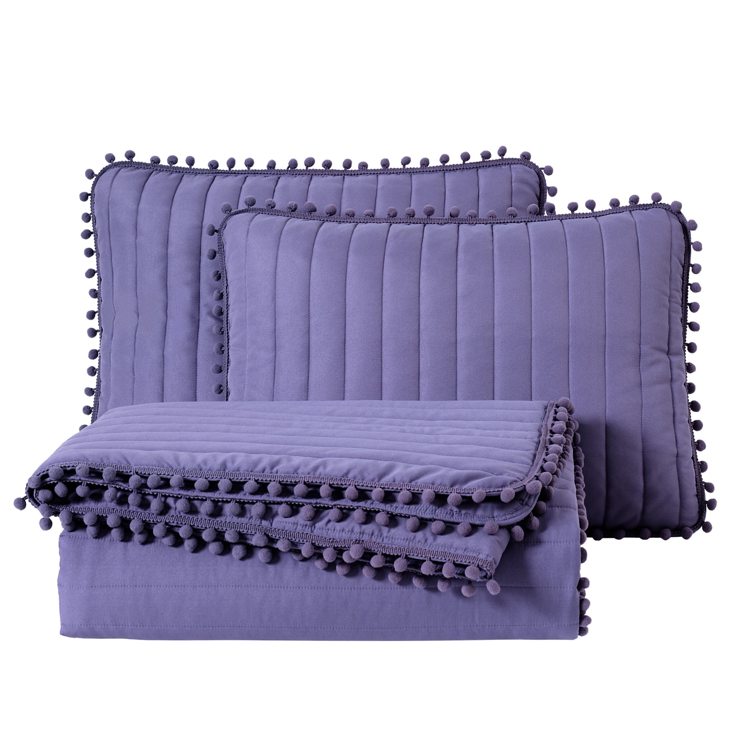 Iris 3-Piece Pom Pom Ball Fringe Quilted Coverlet Set
