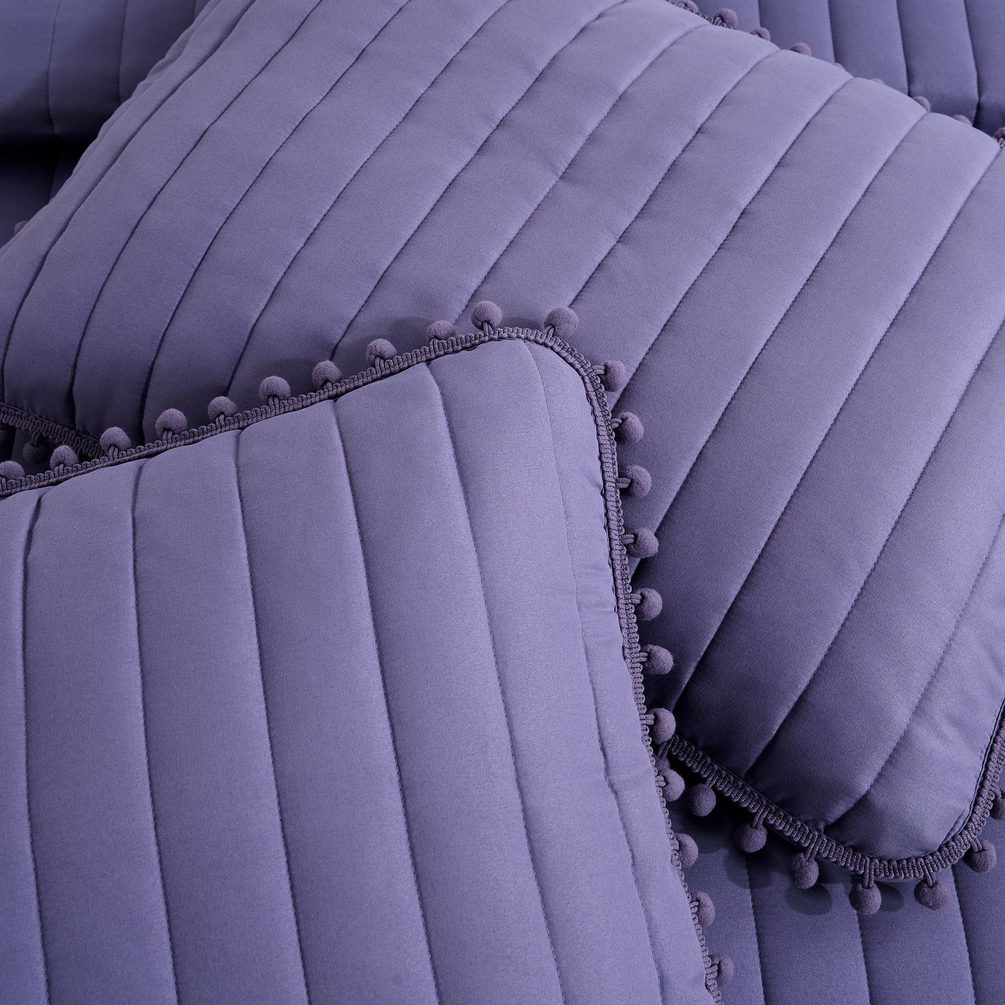 Iris 3-Piece Pom Pom Ball Fringe Quilted Coverlet Set