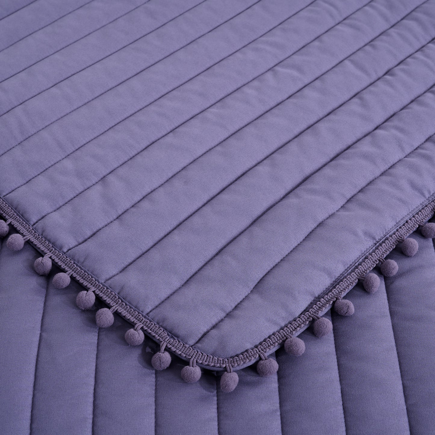 Iris 3-Piece Pom Pom Ball Fringe Quilted Coverlet Set