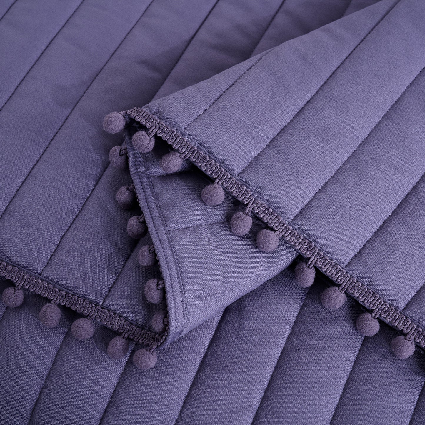 Iris 3-Piece Pom Pom Ball Fringe Quilted Coverlet Set