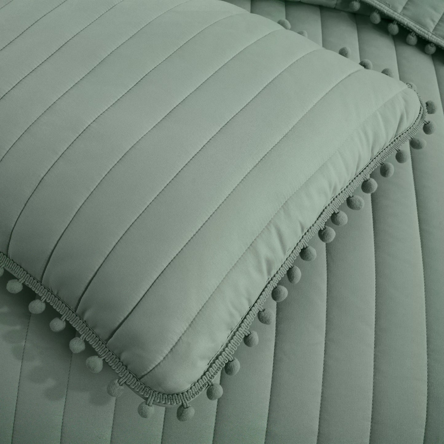 Iris 3-Piece Pom Pom Ball Fringe Quilted Coverlet Set