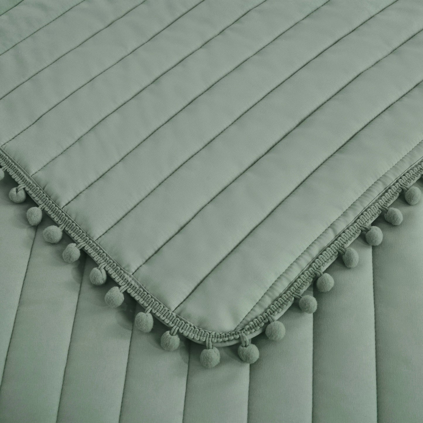 Iris 3-Piece Pom Pom Ball Fringe Quilted Coverlet Set