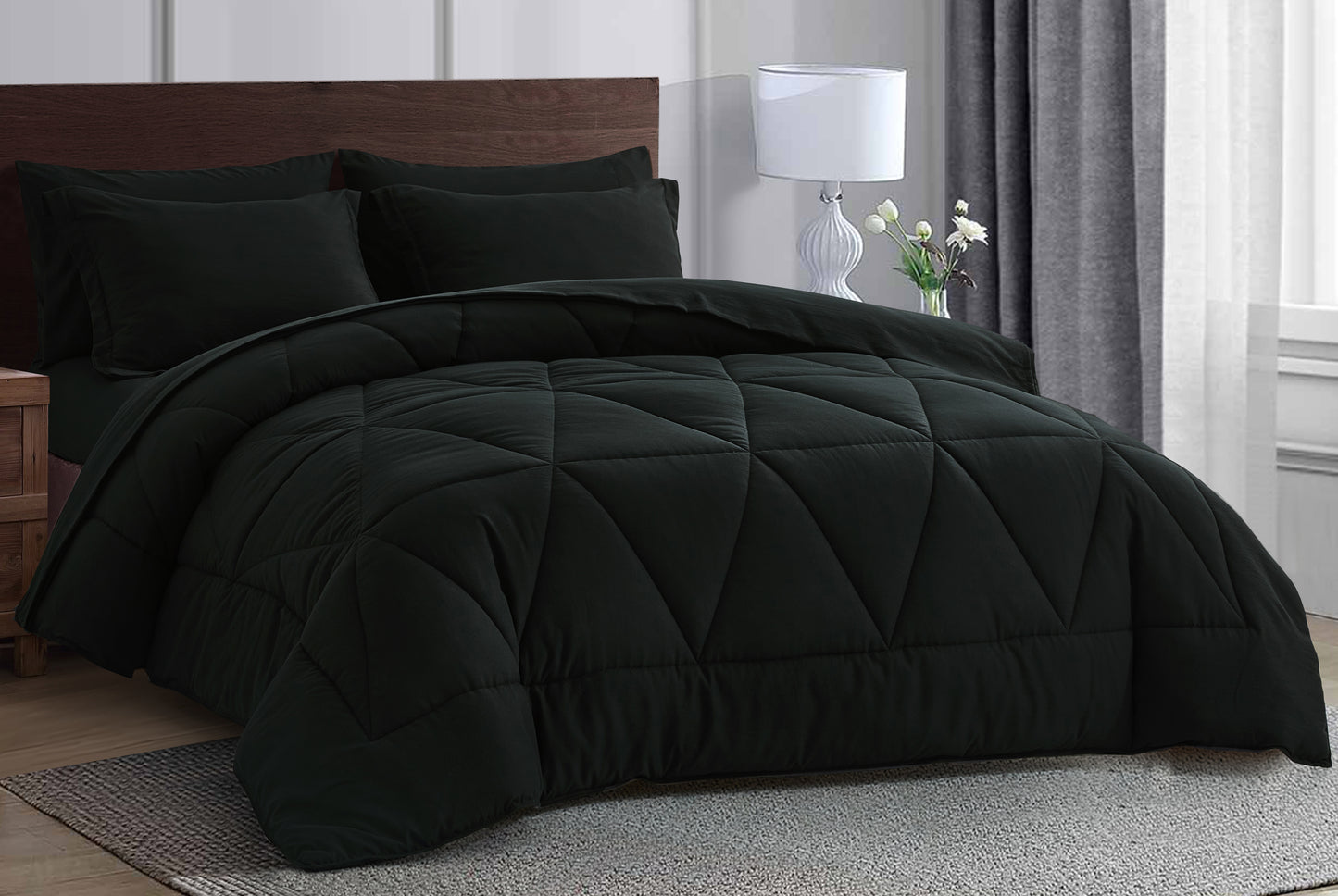 Jasper Geometric Triangle Stitch Bed in a Bag Comforter Set