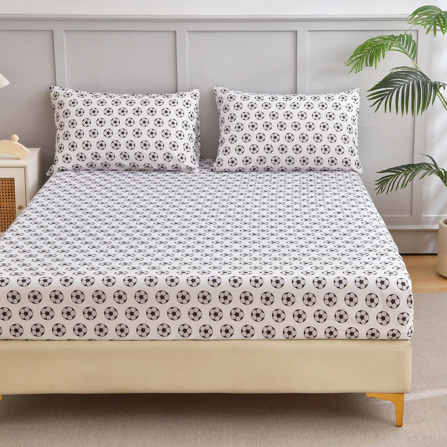 2-Pack Kids/Teens Sports Printed Fitted Sheet Set – 2 Fitted Sheets + 4 Pillowcases (No Flat Sheet)