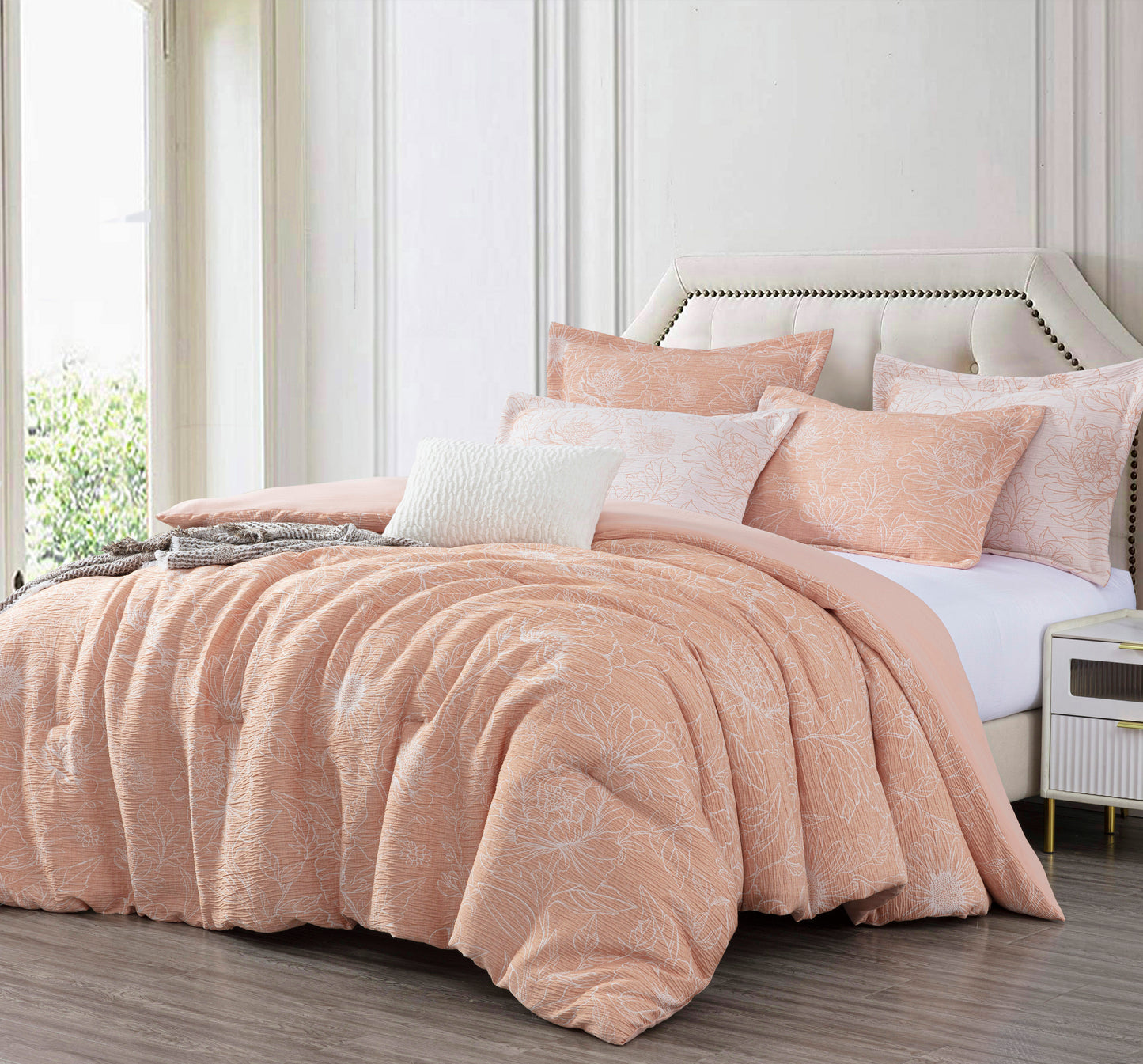 Katrina 6-Piece Floral Jacquard Textured Comforter Bedding Set