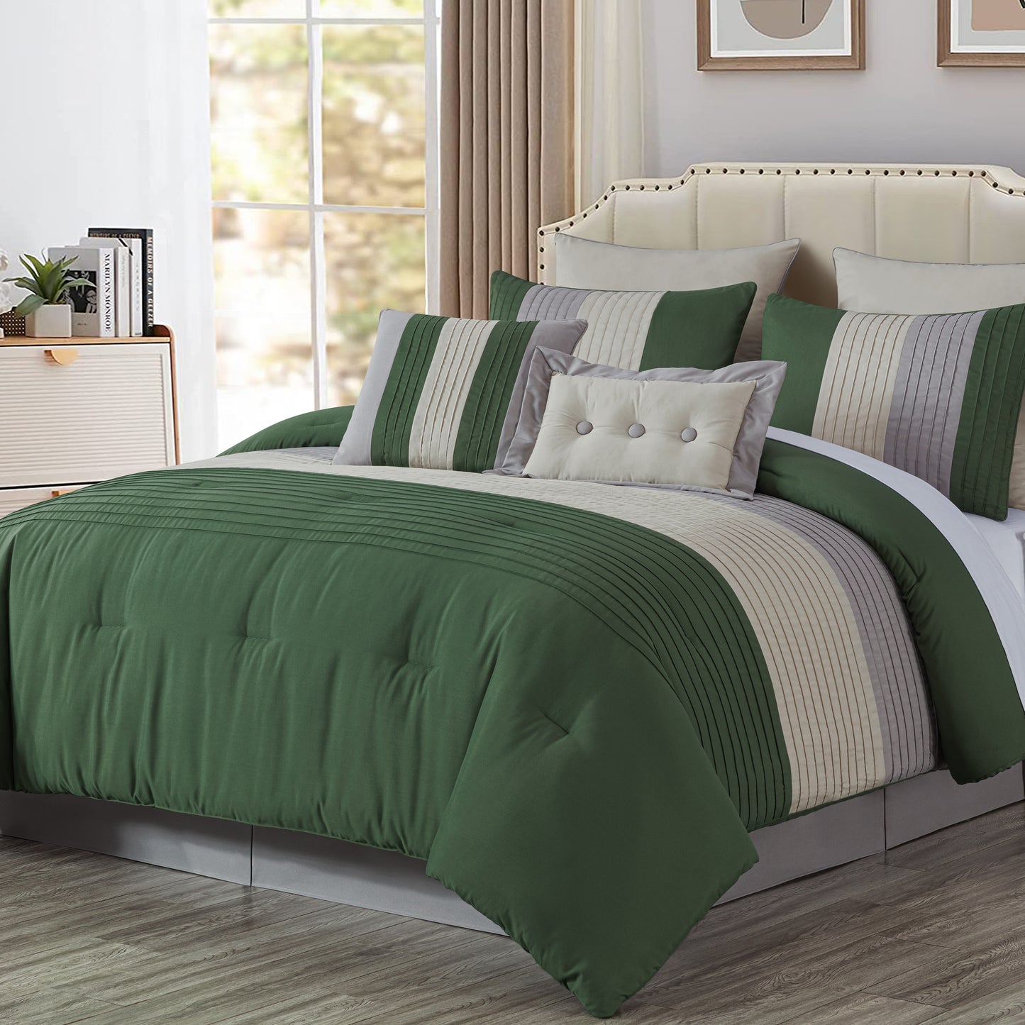 Loft 8-Piece Luxury Striped Pleated Comforter Set