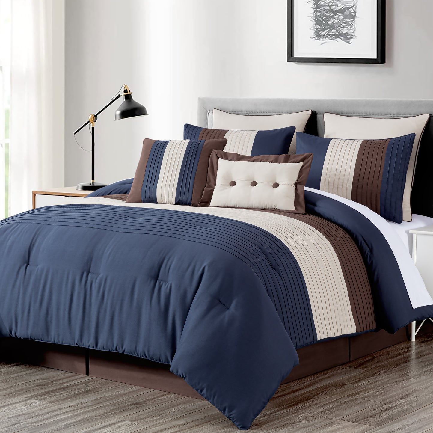 Loft 8-Piece Luxury Striped Pleated Comforter Set