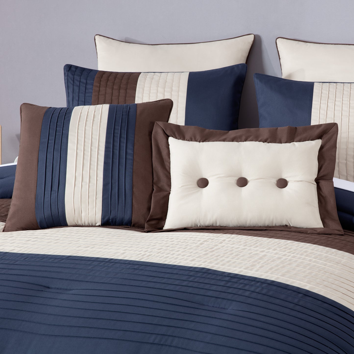 Loft 8-Piece Luxury Striped Pleated Comforter Set