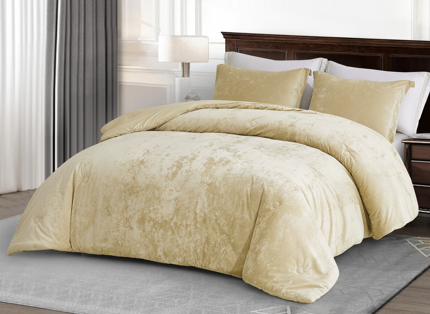 Lux Distressed Velvet Comforter Set with Microfiber Reverse