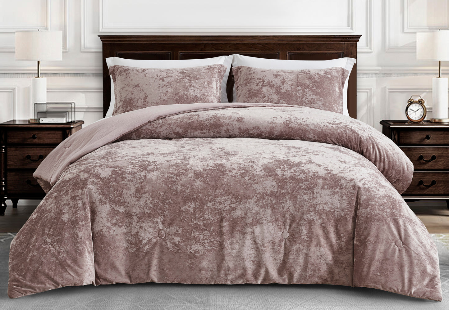 Lux Distressed Velvet Comforter Set with Microfiber Reverse