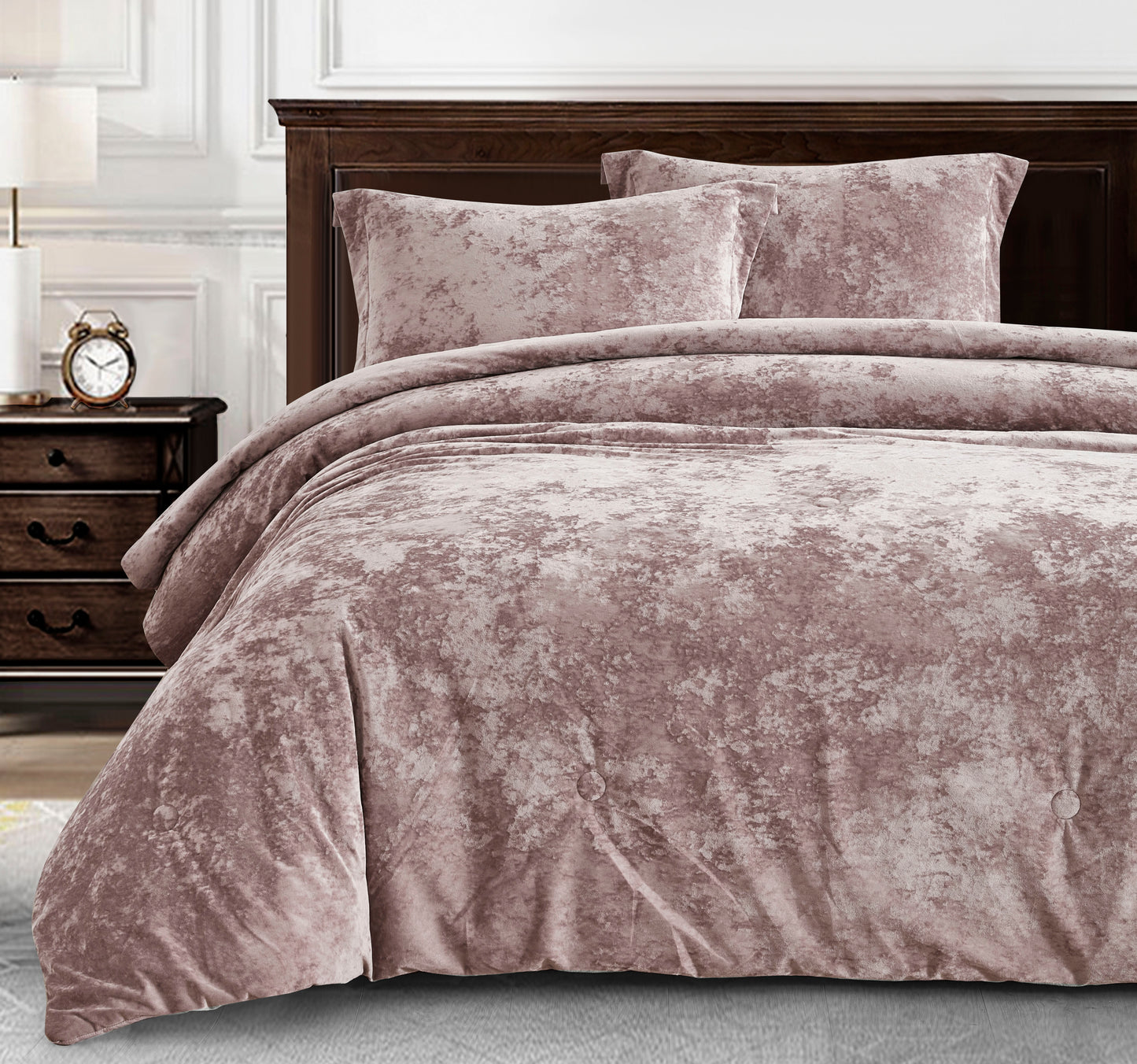 Lux Distressed Velvet Comforter Set with Microfiber Reverse