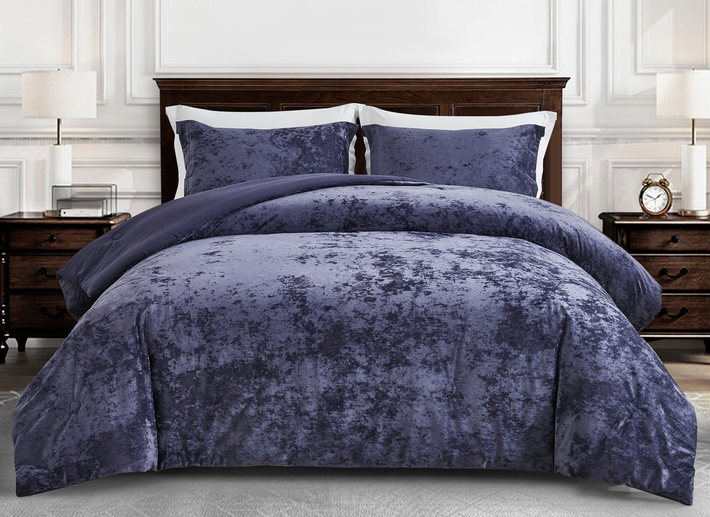 Lux Distressed Velvet Comforter Set with Microfiber Reverse