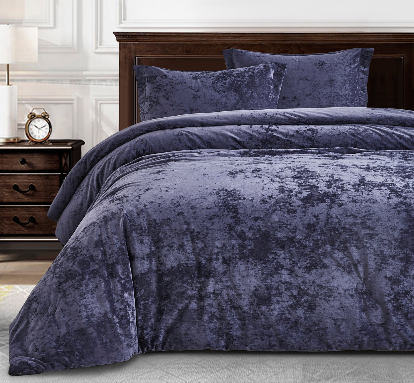 Lux Distressed Velvet Comforter Set with Microfiber Reverse